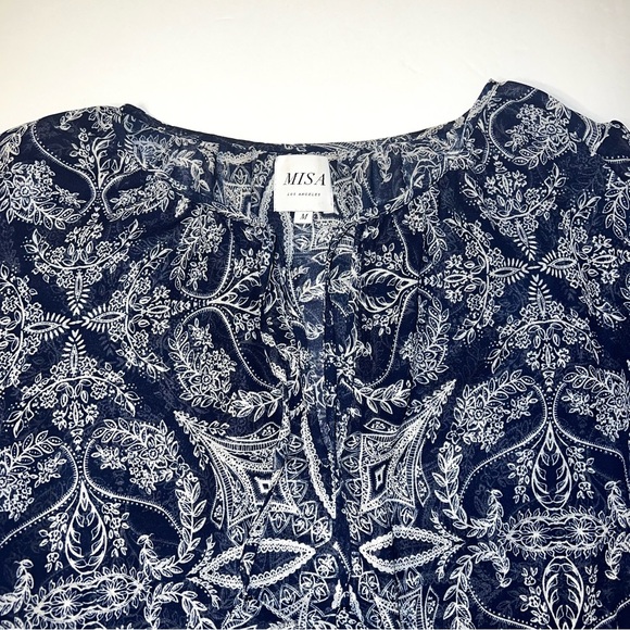 MISA Los Angeles Maya Bell Sleeve Peasant Top Blue/White Sz M - Picture 3 of 14